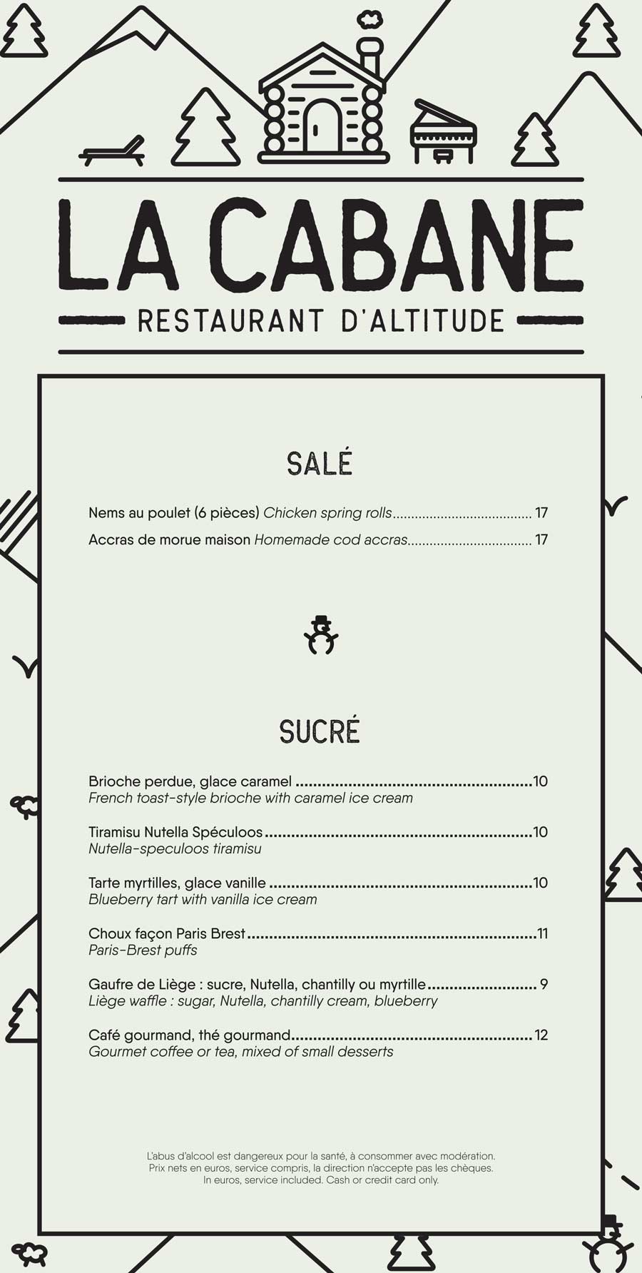 La carte de la terrasse | La Cabane